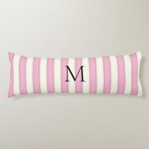 Pink & Antique White Stripes Monogrammed Body Pillow