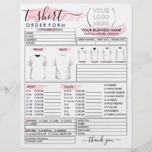 Pink Apparel T-shirt Print Order Form Flyer