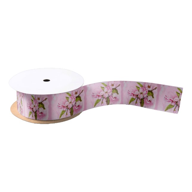 PINK APPLE BLOSSOMS RIBBON SATIN RIBBON (Spool)