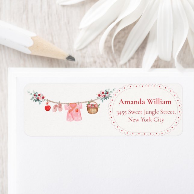 Pink Apple Clothesline Baby Shower Return Address (Insitu)