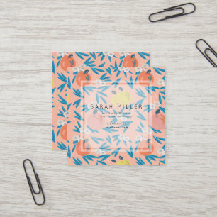 Pink Apple Floral Pattern Teacher Sq Business Card