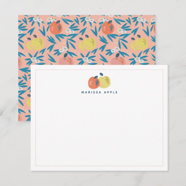 Pink Apple Floral Teacher Stationery Note Card (Front/Back)