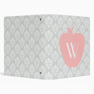 Pink Apple Grey Damask Binder For Teachers