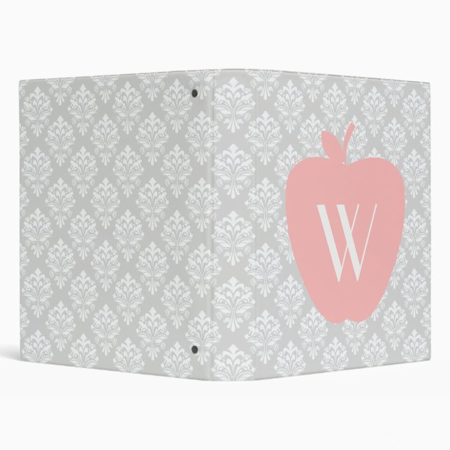 Pink Apple Grey Damask Binder For Teachers (Background)