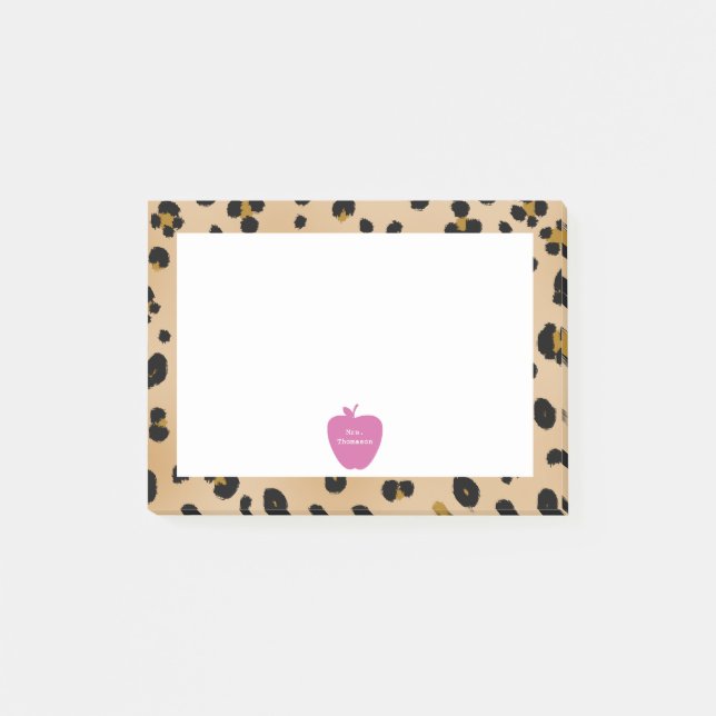 Pink Apple Leopard Print Teacher Post-it® Notes (Front)
