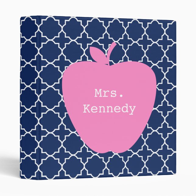 Pink Apple Navy Quatrefoil Binder (Front/Spine)