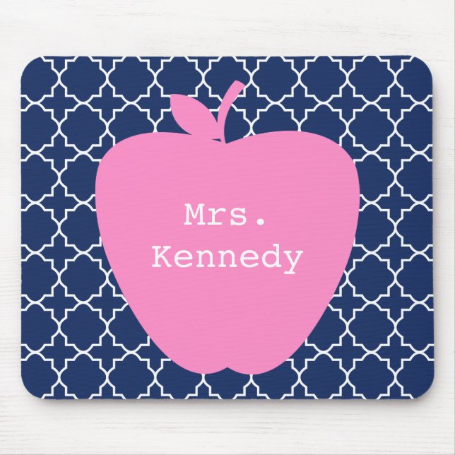 Pink Apple Navy Quatrefoil Mouse Pad (Front)