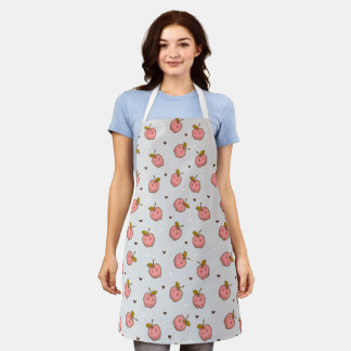 Pink apples and hearts on a grey background apron