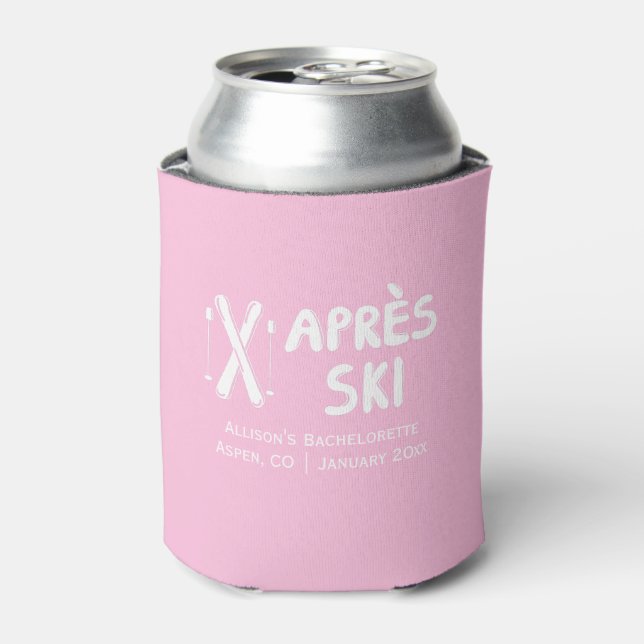 Pink Apres Ski Bachelorette Party Can Cooler (Can Front)