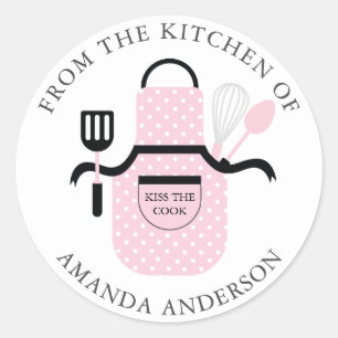 Pink Apron Kiss the Cook From the Kitchen of Classic Round Sticker
