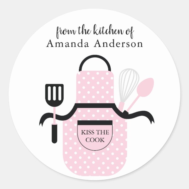 Pink Apron Kiss the Cook From the Kitchen of Classic Round Sticker (Front)