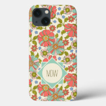 Pink Aqua 70s Retro Floral Personalized