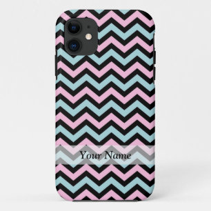 Pink aqua and black chevron iPhone 11 case