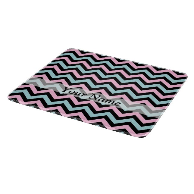 Pink aqua and black chevron cutting board (Corner)