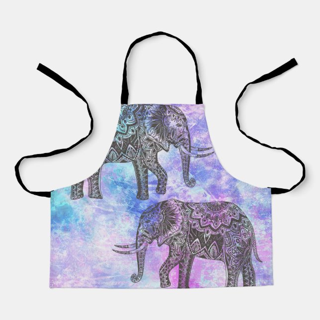 Pink Aqua Black Elephant Bright Tribal Apron (Front)
