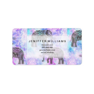 Pink Aqua Black Elephant Bright Tribal Label