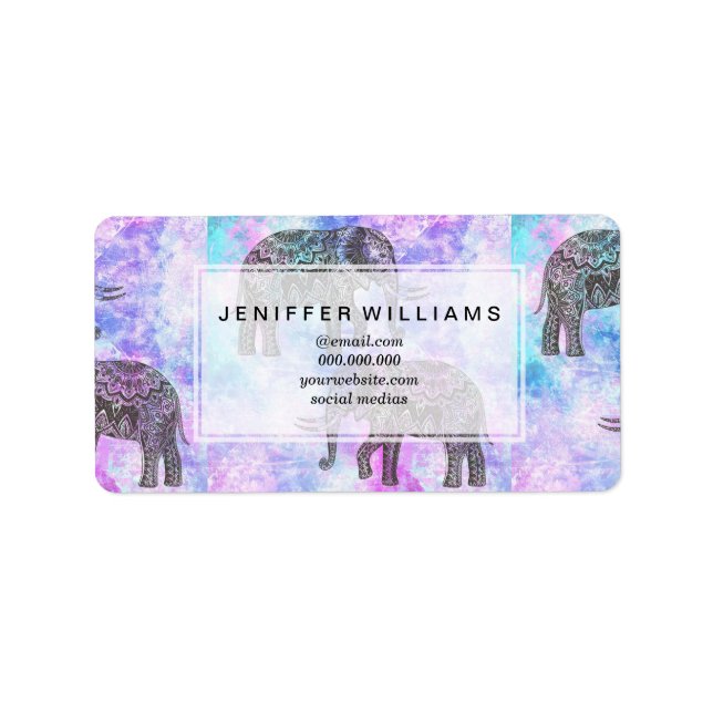 Pink Aqua Black Elephant Bright Tribal             Label (Front)