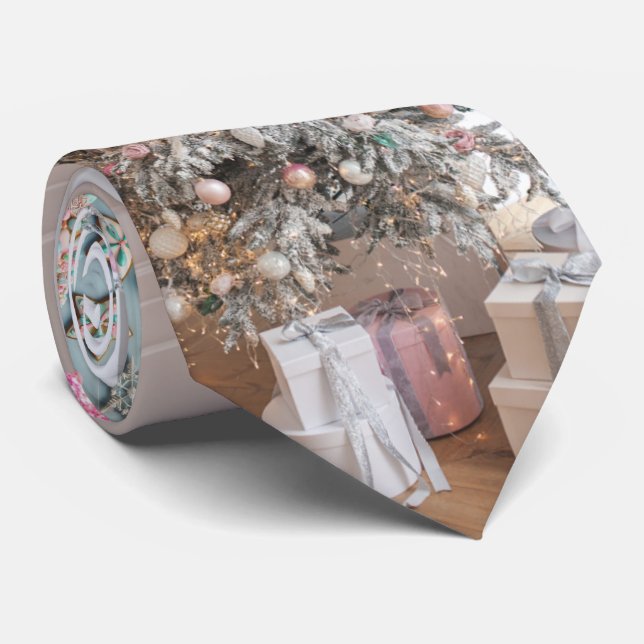 Pink Aqua Blue Colourful Christmas Gingerbread Tre Tie (Rolled)