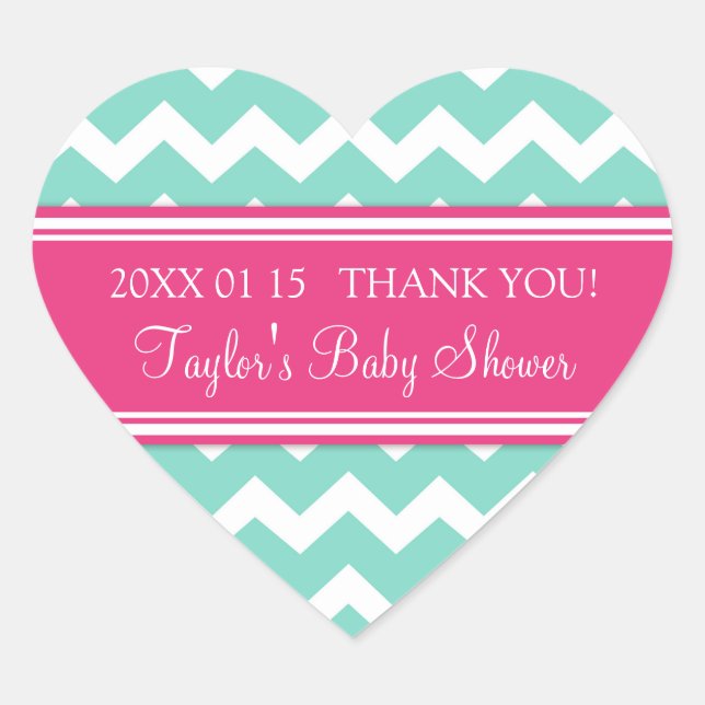 Pink Aqua Chevron Baby Shower Favour Stickers (Front)
