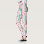 Pink Aqua Christmas Tree Festive  Leggings<br><div class="desc">This design may be personalized in the area provided by changing the photo and/or text. Or it can be customized by clicking Personalize this Template and then choosing the click to customize further option and delete or change the colour of the background, add text, change the text colour or style,...</div>