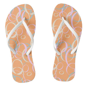 Pink Aqua Cream Pastel Bubbles on Orange Flip Flops
