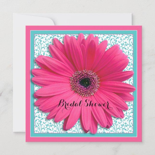 Pink Aqua Gerbera Daisy Invitation de la douche nu (Devant)