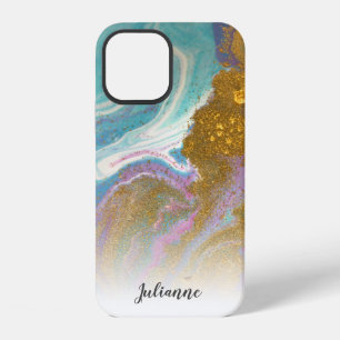 Pink Aqua Gold Glitter Marble Personalized Case