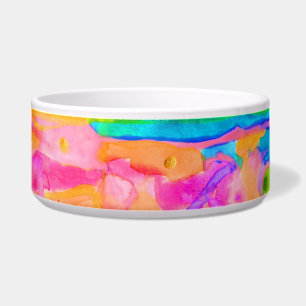 Pink Aqua Green Neon Abstract Pet Bowl