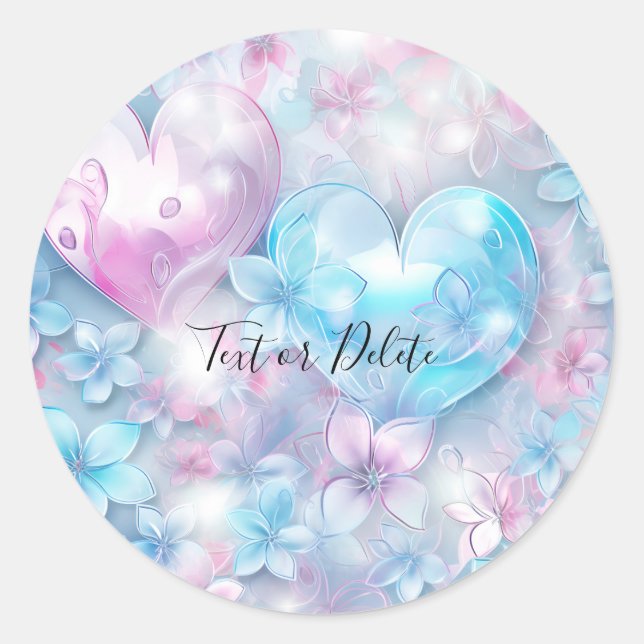 Pink Aqua Hearts and Flowers Sticker (Front)