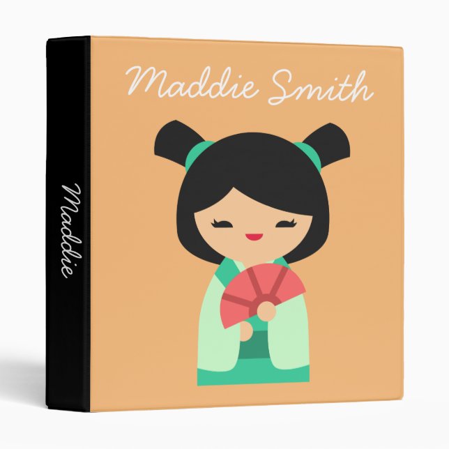 Pink aqua Kokeshi Japanese dolls Binder (Front/Spine)