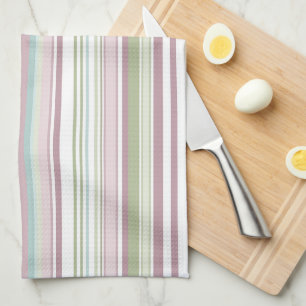 Pink, Aqua, mint, spring rain and mauve stripes Kitchen Towel