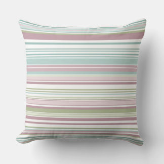 Pink, Aqua, mint, spring rain and mauve stripes Throw Pillow