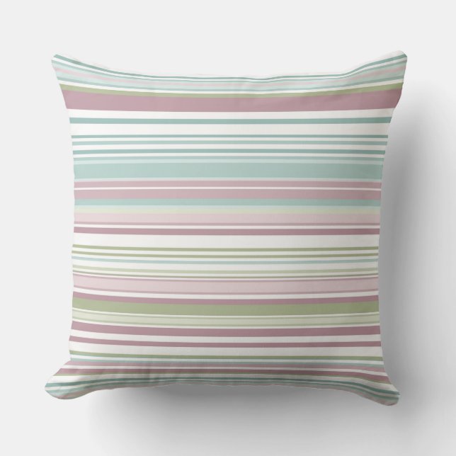 Pink, Aqua, mint, spring rain and mauve stripes Throw Pillow (Front)