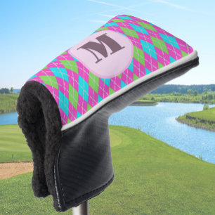 Pink Aqua preppy argyle custom monogram ladies Golf Head Cover