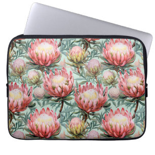 Pink Aqua Protea Flowers Fynbos Design Laptop Sleeve