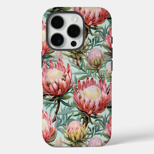 Pink Aqua Protea Flowers Fynbos Tiled Print Design Case-Mate iPhone Case (Back)