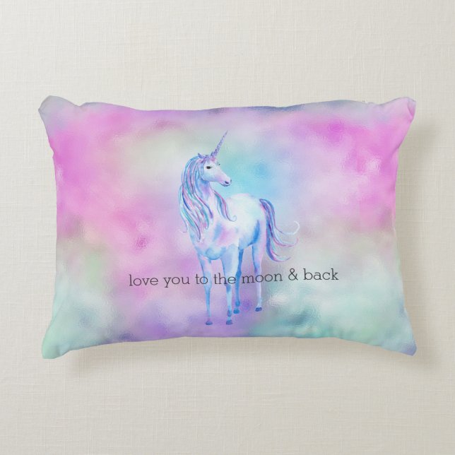 Pink Aqua Purple Unicorn       Accent Pillow (Front)