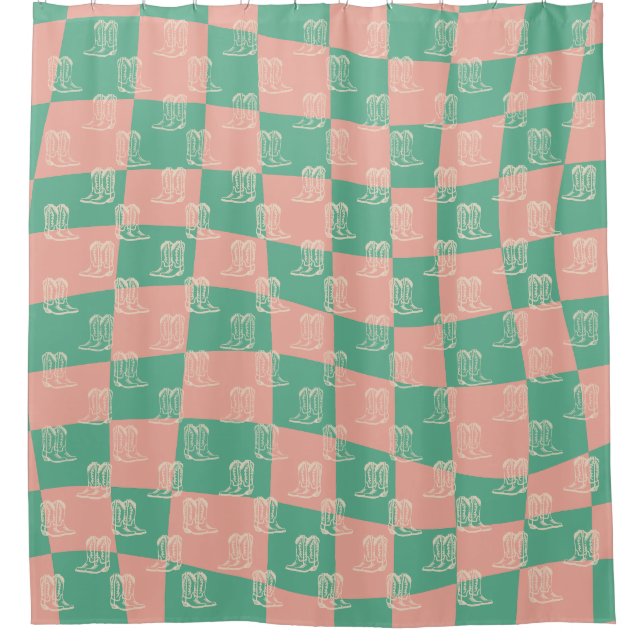 Pink Aqua Retro Modern western cowboy boots (Front)