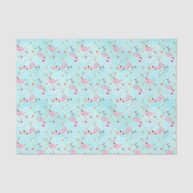 Pink & Aqua Skating Flamingos Christmas Tissue Paper (Front)