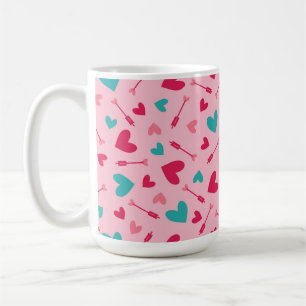 PINK & AQUA VALENTINES DAY HEARTS AND CUPIDS ARROW COFFEE MUG