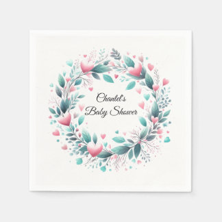 Pink Aqua Wreath Baby Shower Paper Napkins