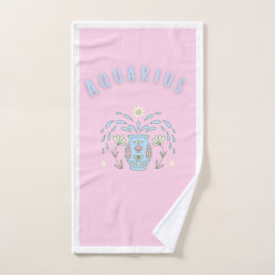 Pink Aquarius, zodiac, star sign print Hand Towel