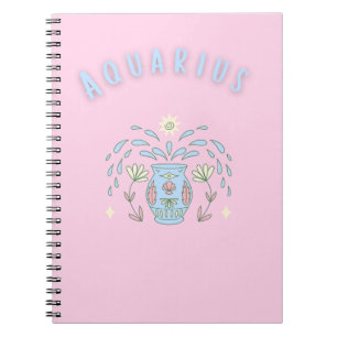 Pink Aquarius, zodiac, star sign print Notebook