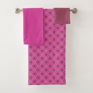 Pink Arabesque Star Floral Seamless Pattern Bath Towel Set