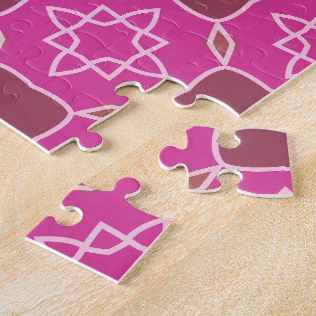 Pink Arabesque Star Floral Seamless Pattern Jigsaw Puzzle (Side)