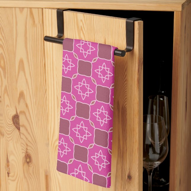 Pink Arabesque Star Floral Seamless Pattern Kitchen Towel (Thirds Fold)