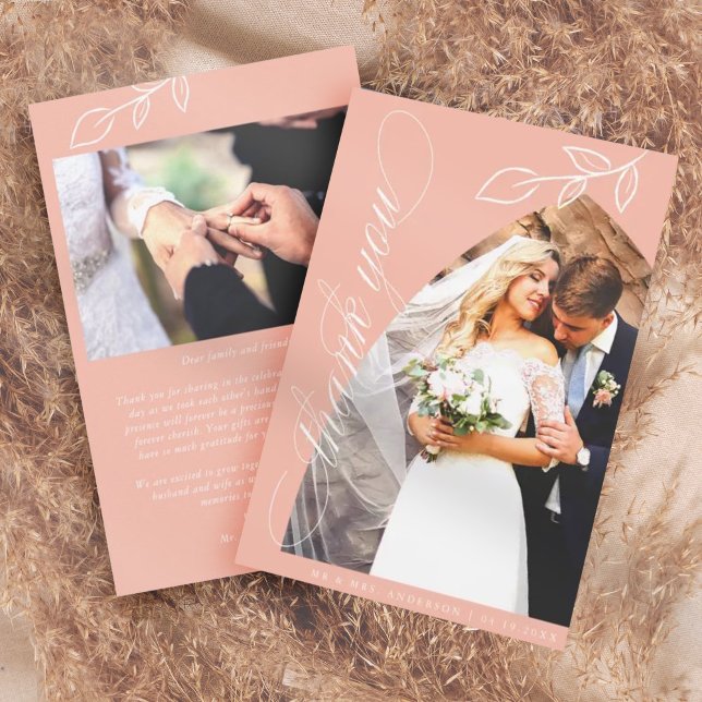 Pink Arch Botanical Leaf Wedding Thank You Card (Creator Uploaded)