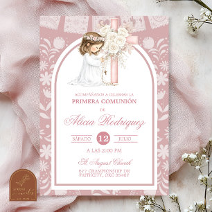 Pink Arch Cielito Lindo First Holy Communion Girl Invitation