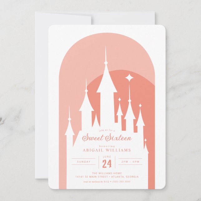 Pink Arch Disney Princess Castle Sweet 16 Invitation (Front)
