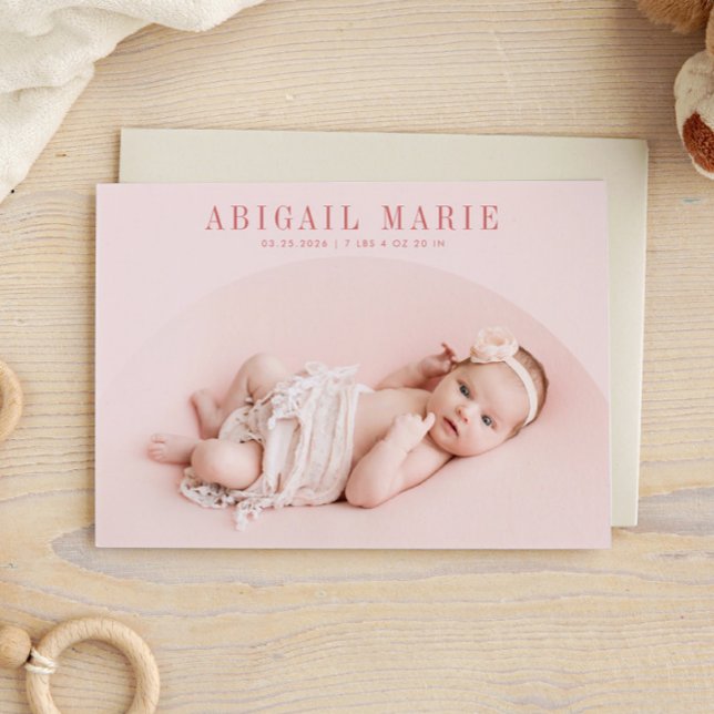 Pink Arch Frame Birth Announcement Card  (Creator Uploaded)